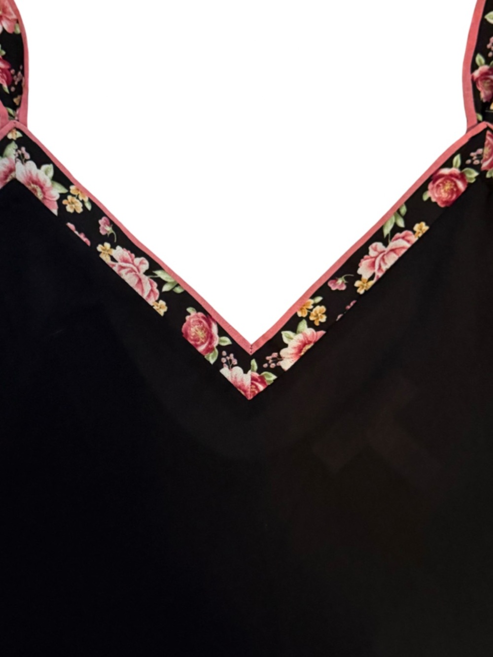 Y2K baby doll slip top Black Floral-Trim V-Neck Camisole with Pink Rose Print - Picture 3 of 5